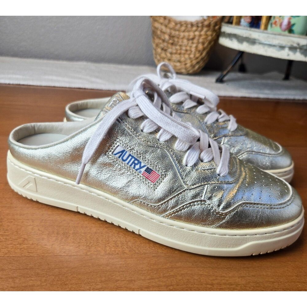 Autry Medalist Mule Metallic Gold Leather Sneakers Womens Size 41 US 10 10.5